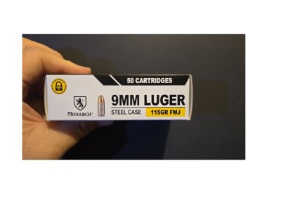 9mm Monarch 115gr FMJ Steel Case Ammo - 50 rounds $12.50/box